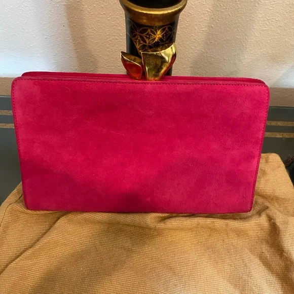 DONNA KAREN VINTAGE NWOT PINK SUEDE CROSSBODY/CLUTCH - Picture 7 of 13